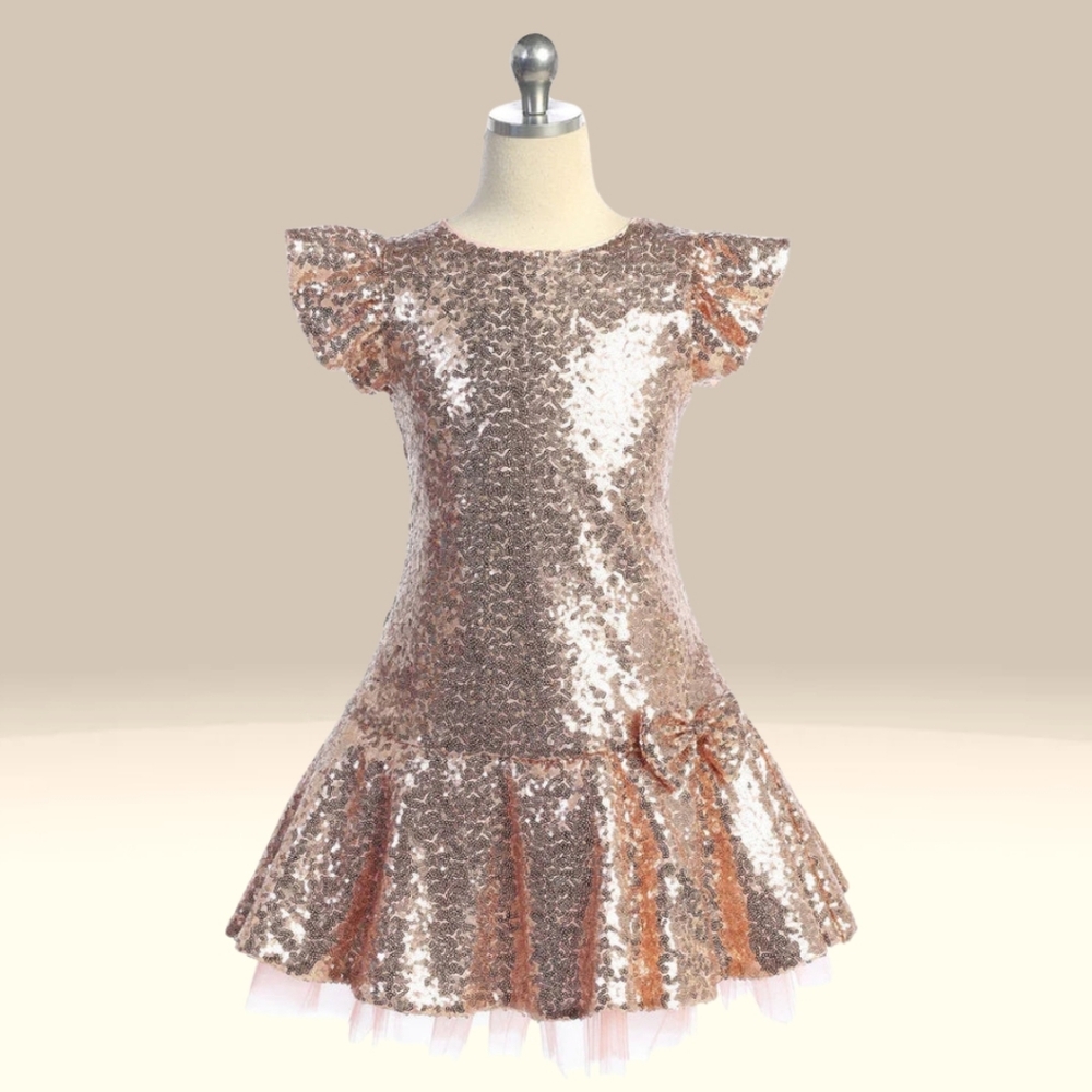 Sequin Ruffle Sleeve Tutu Girls Dress